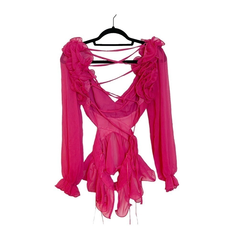 NEW VICI COLLECTION Cutout Chiffon Peplum Blouse Pink Size XS - Picture 8 of 11
